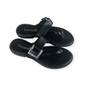 Toscanella Black Italian Leather Women's Sandals